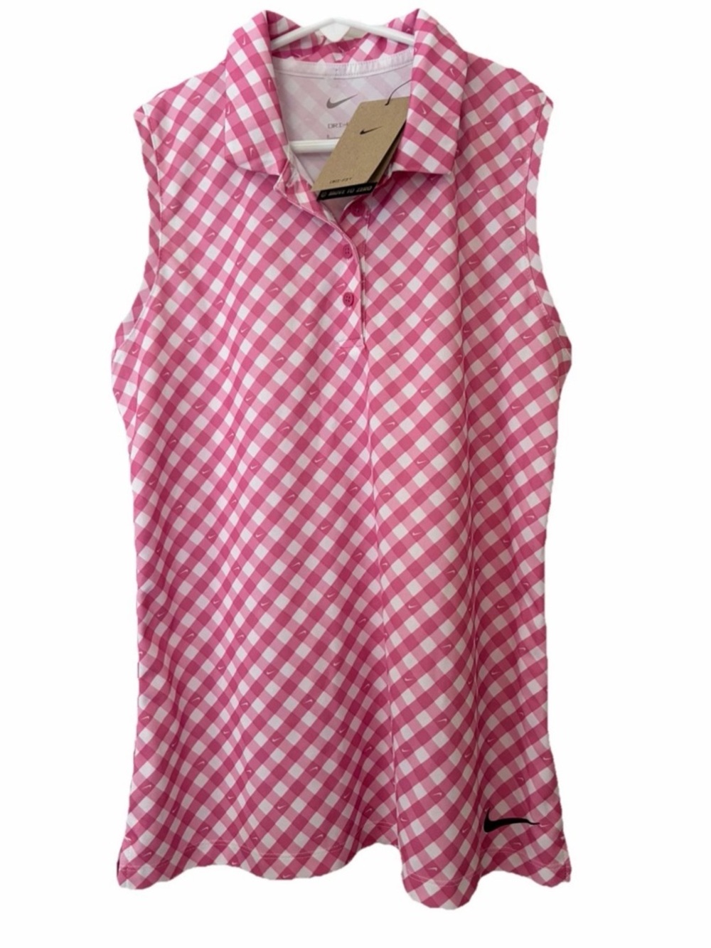 Nike Women's Pink Gingham Sleeveless Polo Top NWT